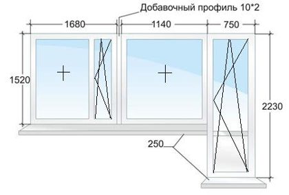 Балконный блок — чертёж с размерами