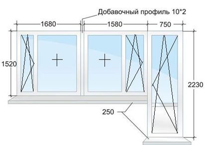 Балконный блок — чертёж с размерами